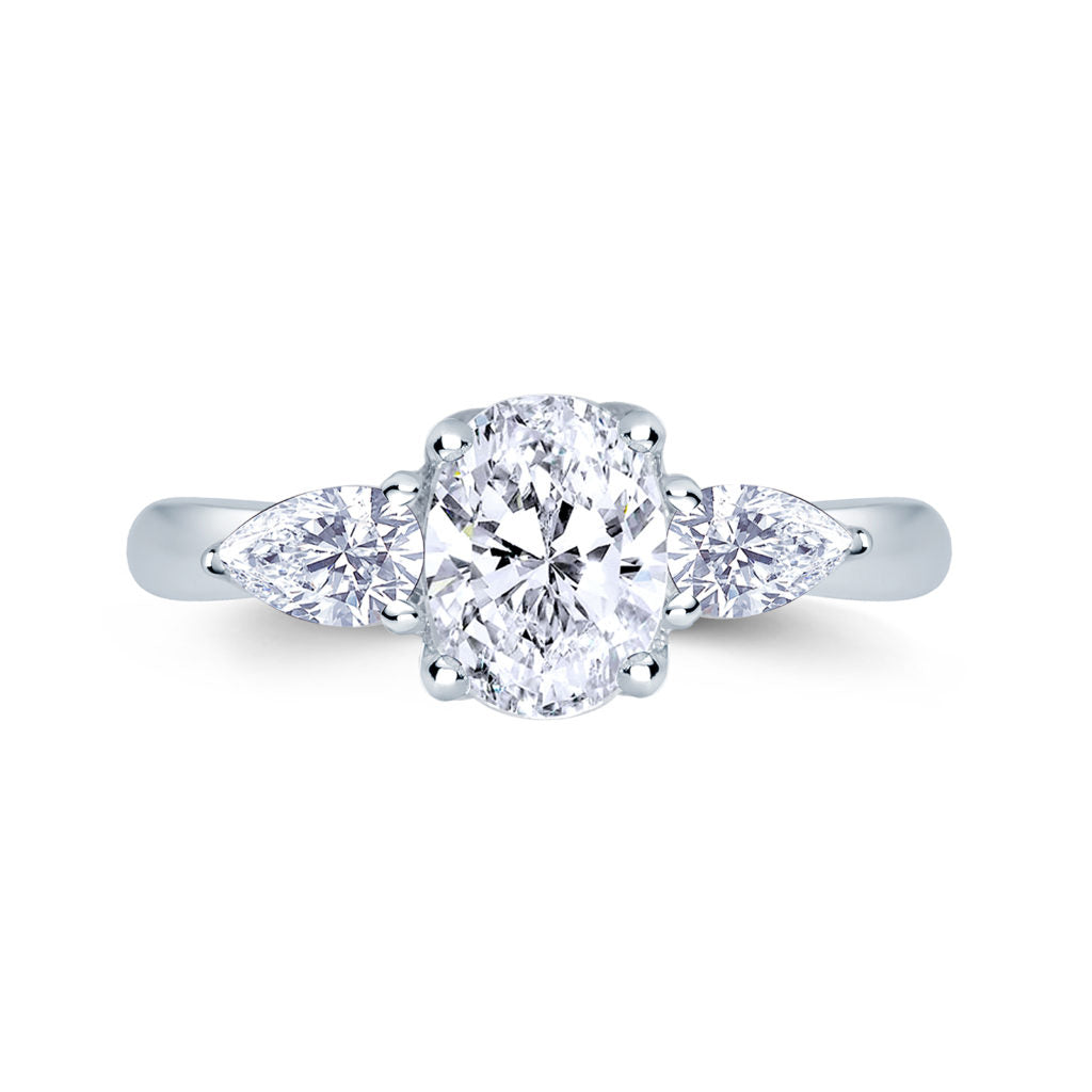 Platinum 0.80ct 3 Stone Oval & Pear Shape Diamond Claw Set Trilogy Ring