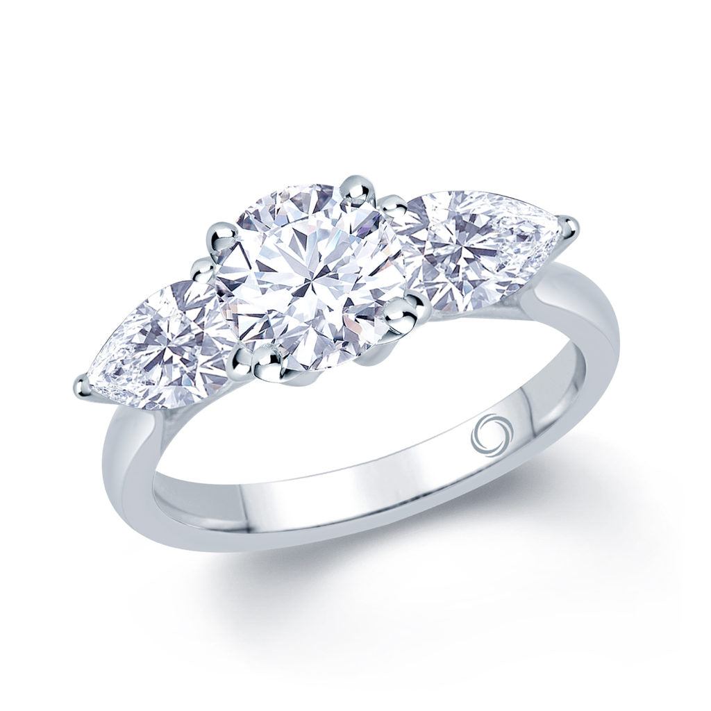Platinum 1.10ct 3 Stone Brilliant Cut & Pear Shape Diamond Claw Set Trilogy Ring