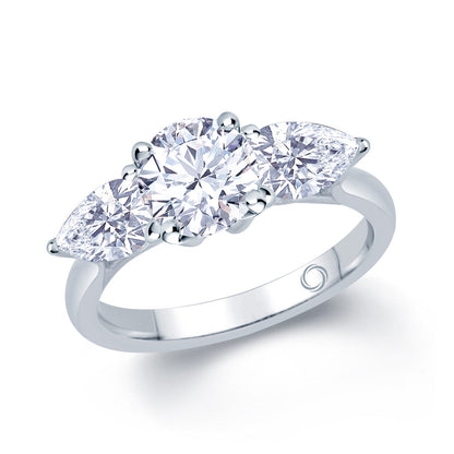 Platinum 1.10ct 3 Stone Brilliant Cut & Pear Shape Diamond Claw Set Trilogy Ring