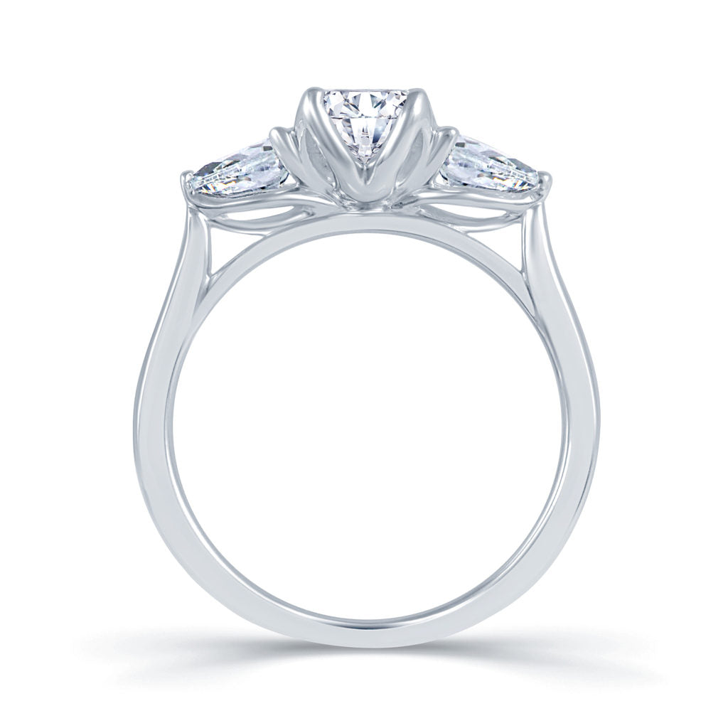 Platinum 1.10ct 3 Stone Brilliant Cut & Pear Shape Diamond Claw Set Trilogy Ring