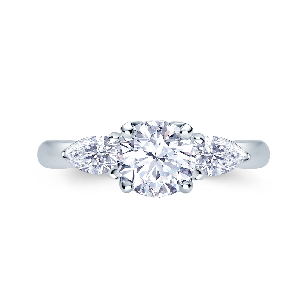 Platinum 1.10ct 3 Stone Brilliant Cut & Pear Shape Diamond Claw Set Trilogy Ring