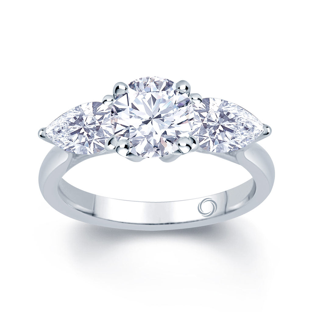 Platinum 0.80ct 3 Stone Brilliant Cut & Pear Shape Diamond Claw Set Trilogy Ring