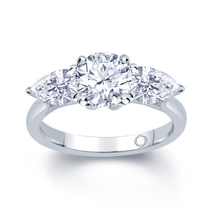 Platinum 0.80ct 3 Stone Brilliant Cut & Pear Shape Diamond Claw Set Trilogy Ring