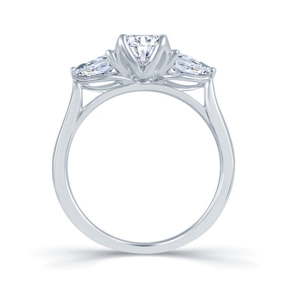 Platinum 0.80ct 3 Stone Brilliant Cut & Pear Shape Diamond Claw Set Trilogy Ring