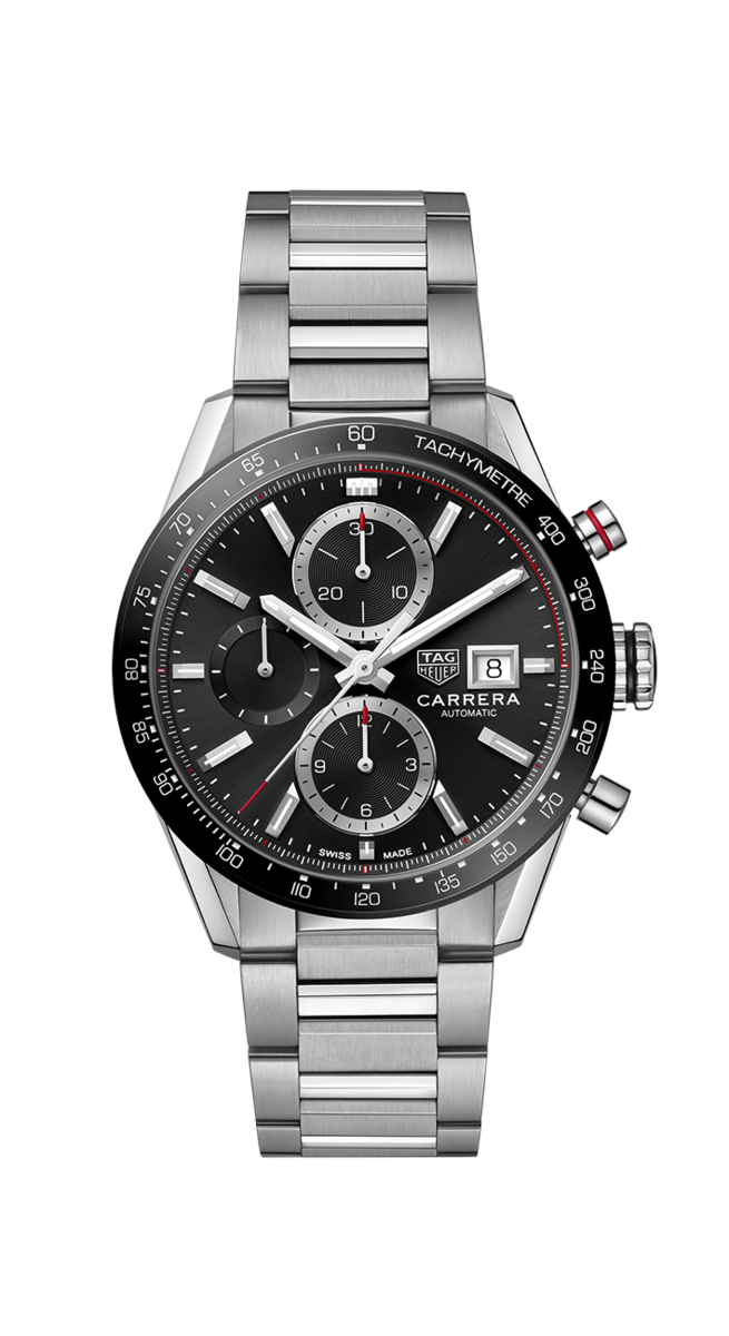 TAG Heuer Carrera Calibre 16 Black Dial Stainless Steel Mens Chronograph Watch CBM2110.BA0651