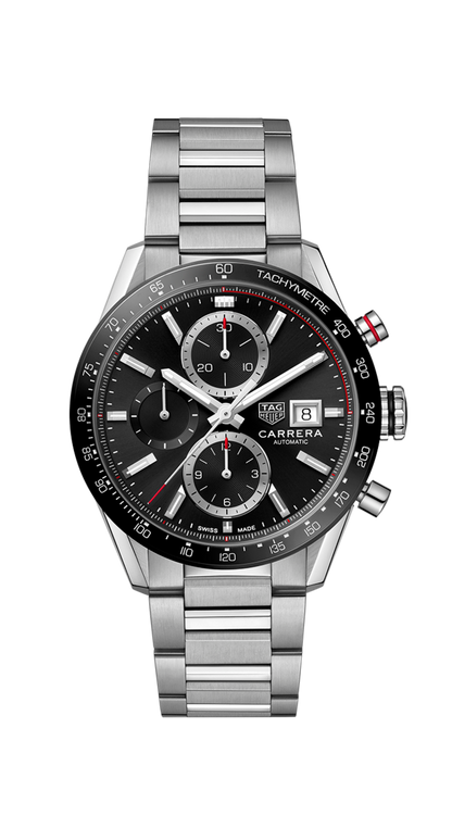 TAG Heuer Carrera Calibre 16 Black Dial Stainless Steel Mens Chronograph Watch CBM2110.BA0651