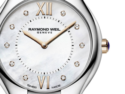 Raymond Weil Noemia Diamond Dot Mother of Pearl Dial Two Tone Womens Quartz Watch 32mm 5132-SP5-00985