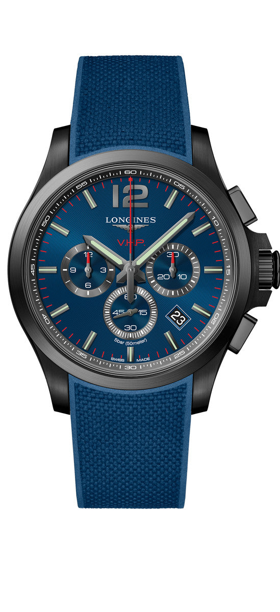 Longines Conquest V.H.P. Blue Dial Black Stainless Steel Mens Quartz Chronograph Watch L37272969