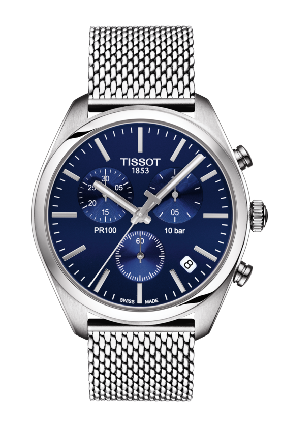 Tissot PR 100 Blue Dial Stainless Steel Mens Quartz Chronograph Watch T1014171104100
