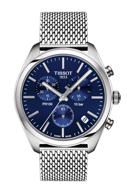 Tissot PR 100 Blue Dial Stainless Steel Mens Quartz Chronograph Watch T1014171104100