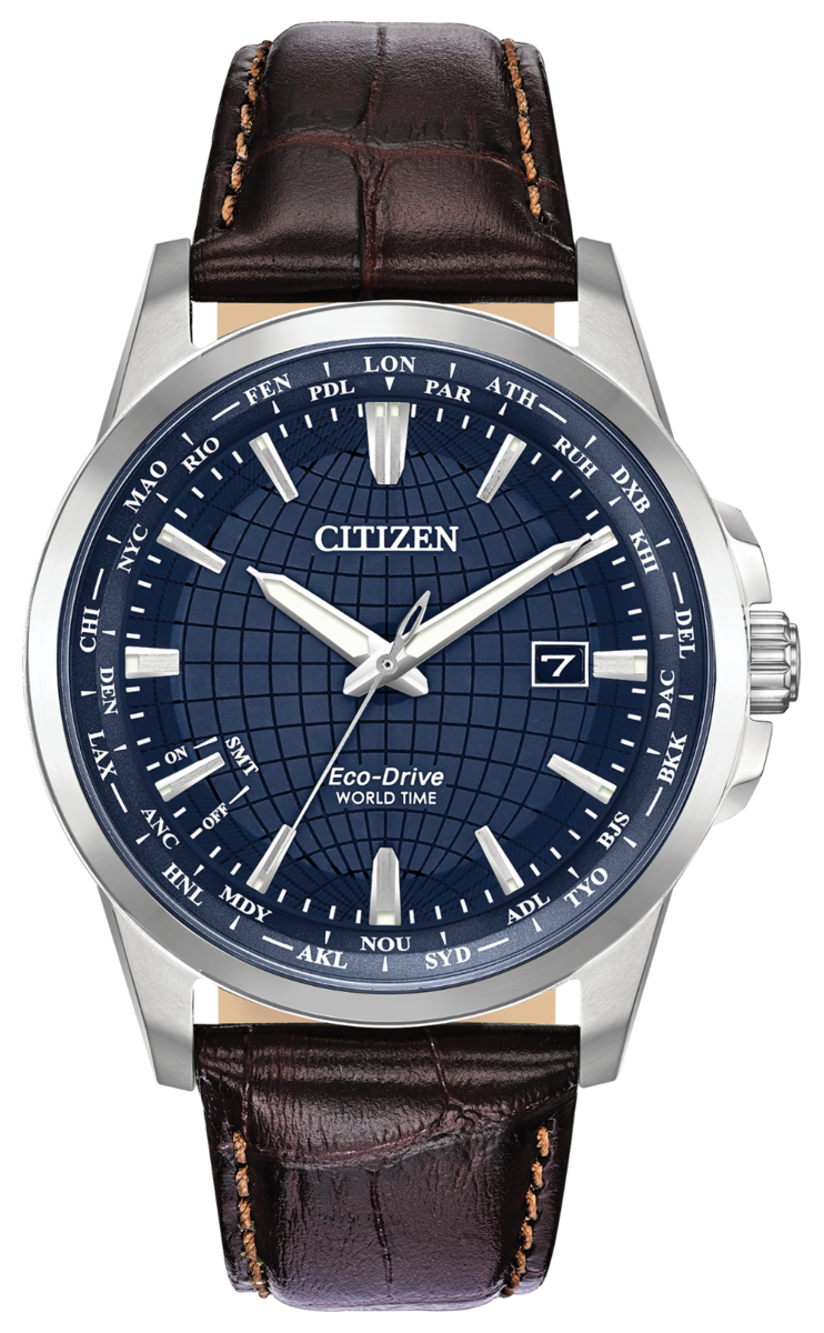 Citizen Eco-Drive World Time Blue Dial Stainless Steel Mens Watch BX1000-06L