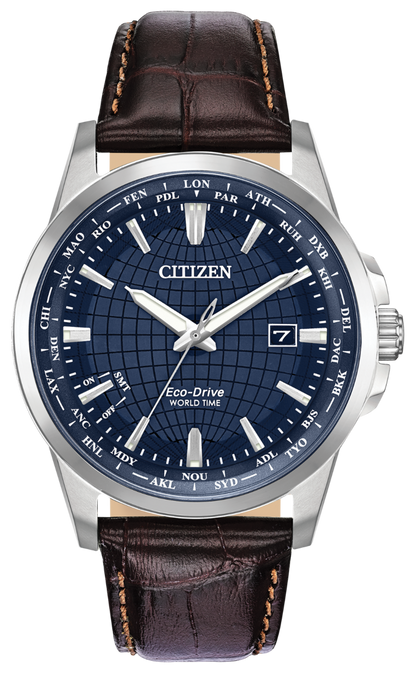 Citizen Eco-Drive World Time Blue Dial Stainless Steel Mens Watch BX1000-06L