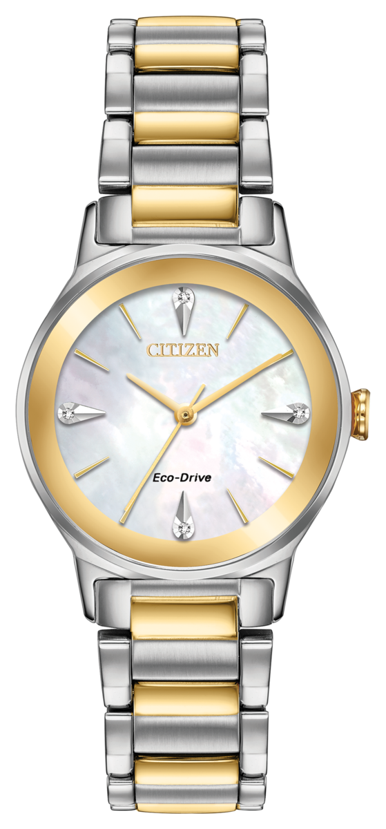 Citizen Eco-Drive Axiom Diamond Set Mother of Pearl Dial Two Tone Womens Watch EM0734-56D