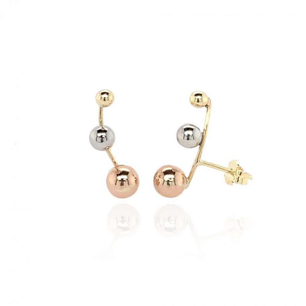 9ct 3 Colour Gold Bead Earrings