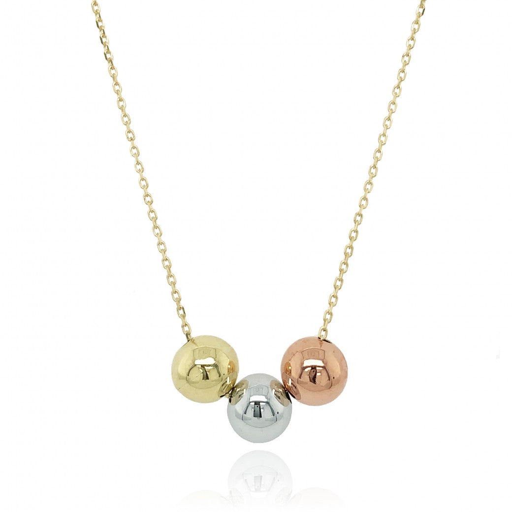 9ct 3 Colour Yellow, White & Rose Gold Ball Pendant Necklace