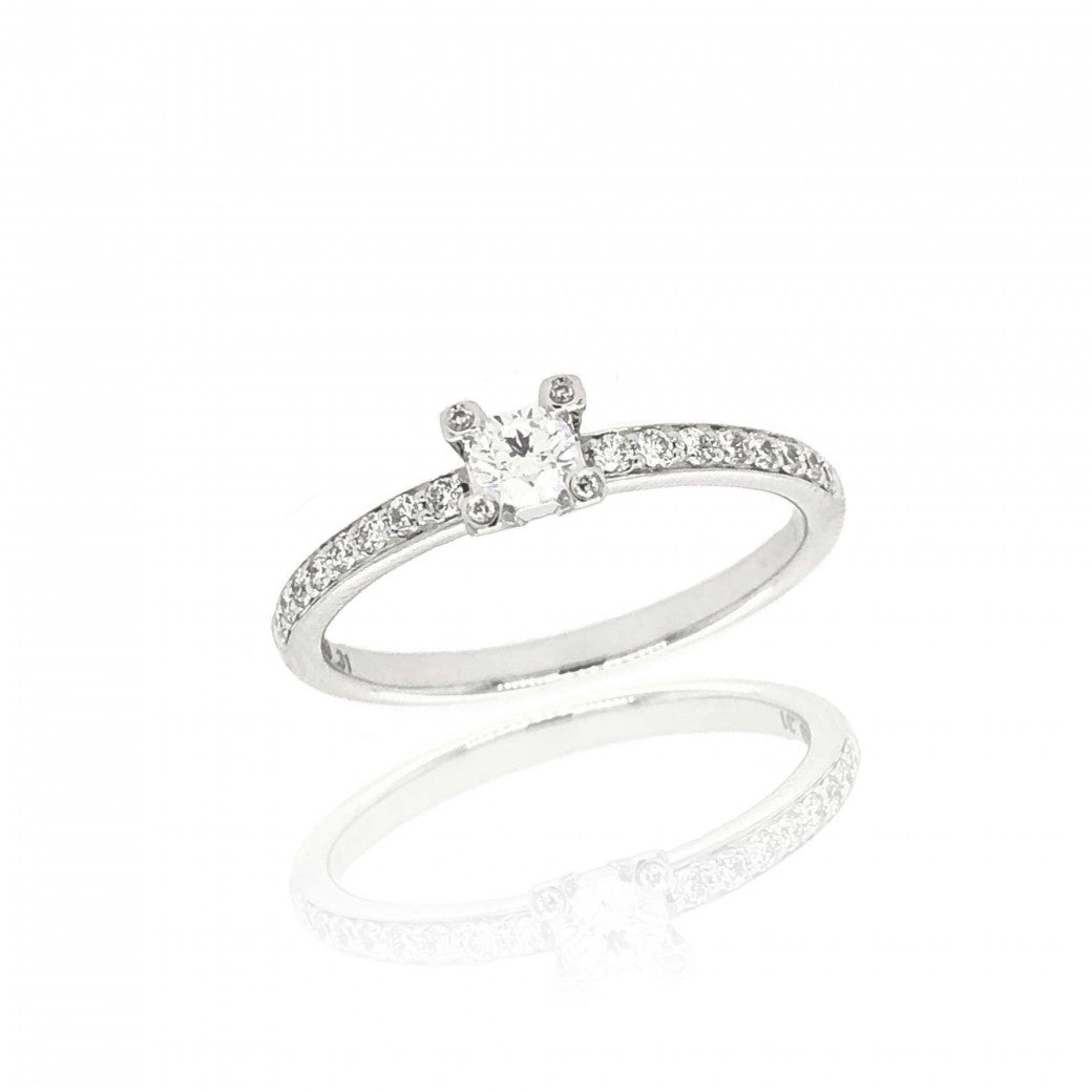 18ct White Gold Les Etoiles Solitaire 4 Claw Set 0.31ct Brilliant Cut Diamond Ring