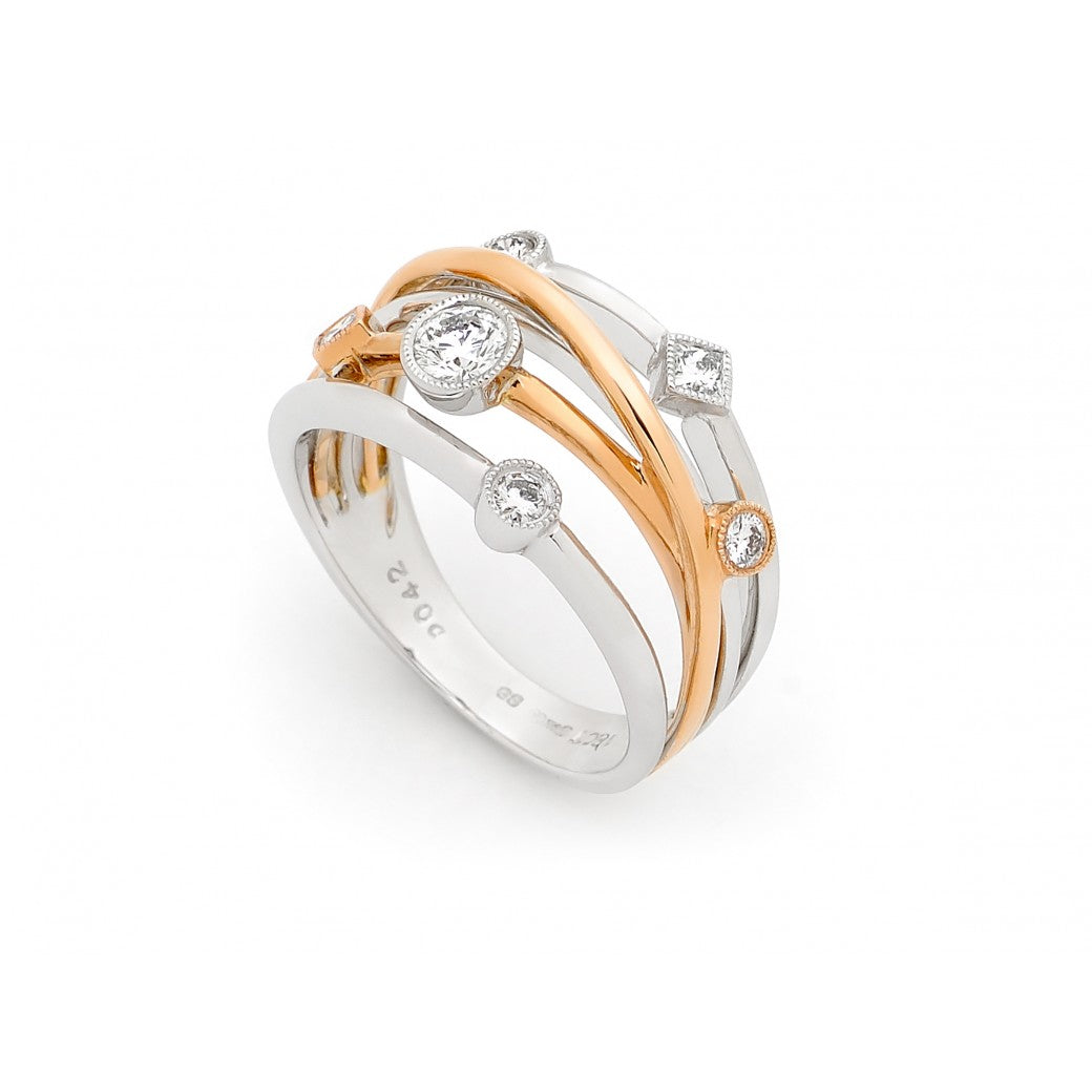 18ct White & Rose Gold Multi-Strand Diamond Set Crossover Ring