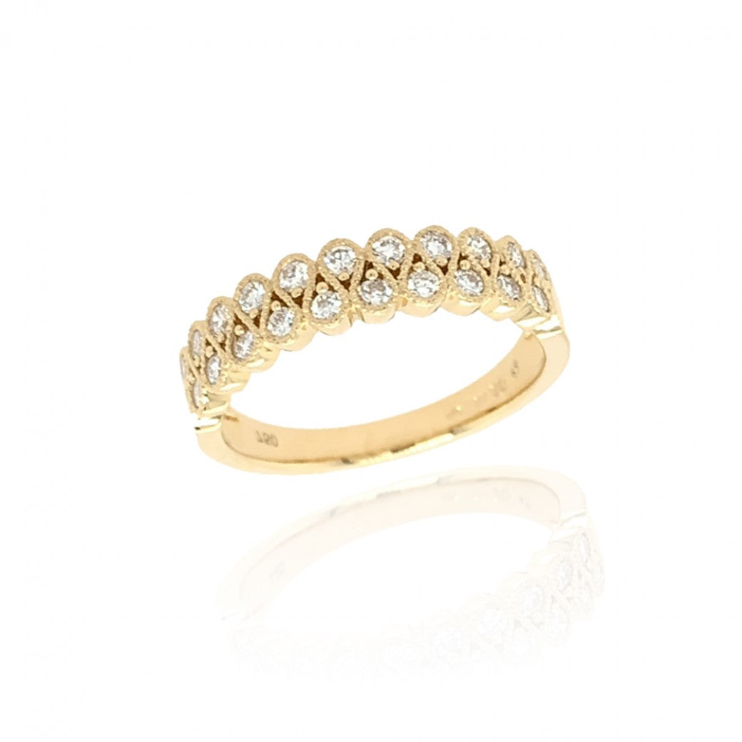 18ct Gold Two Row Diamond Set Millgrain Dress Ring