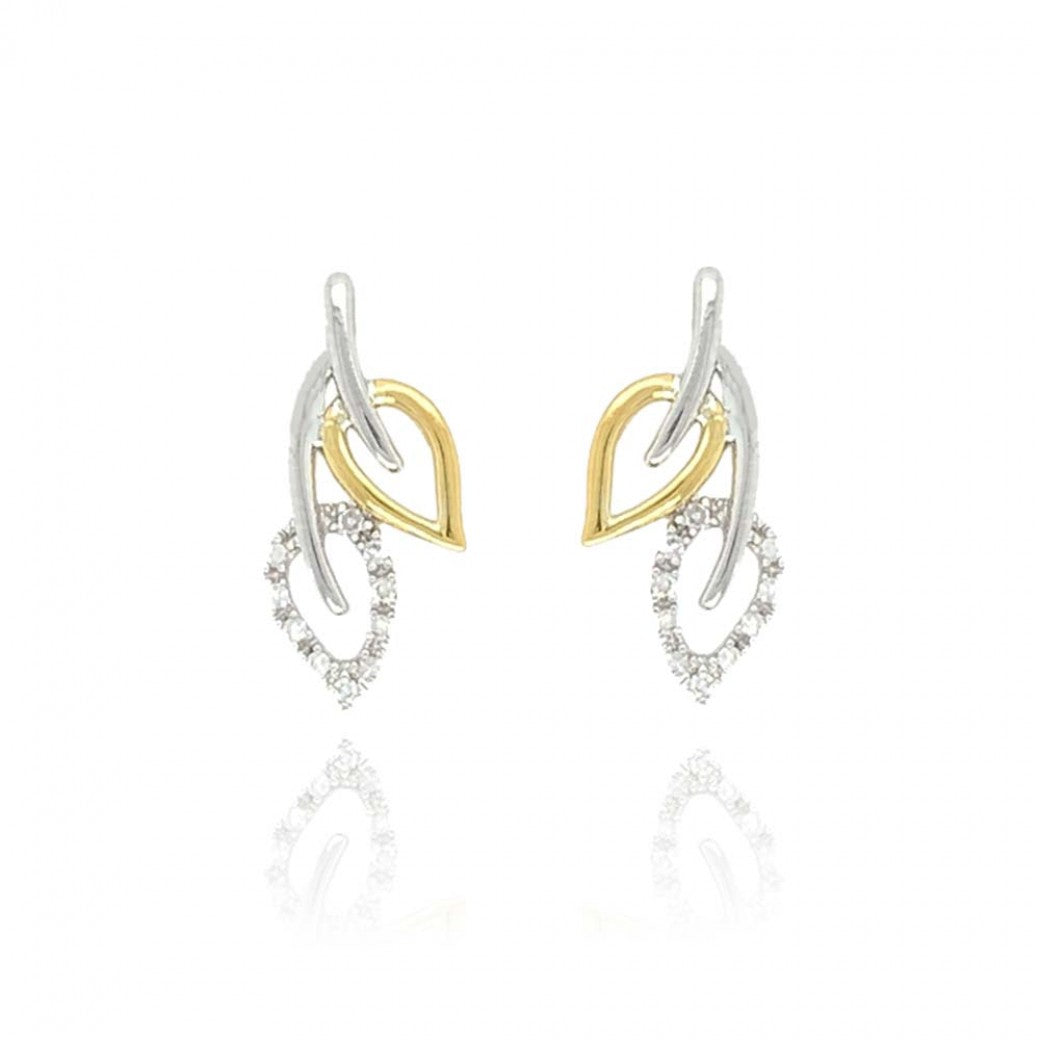 9ct Yellow & White Gold Two Tone Diamond Set Leaf Stud Earrings