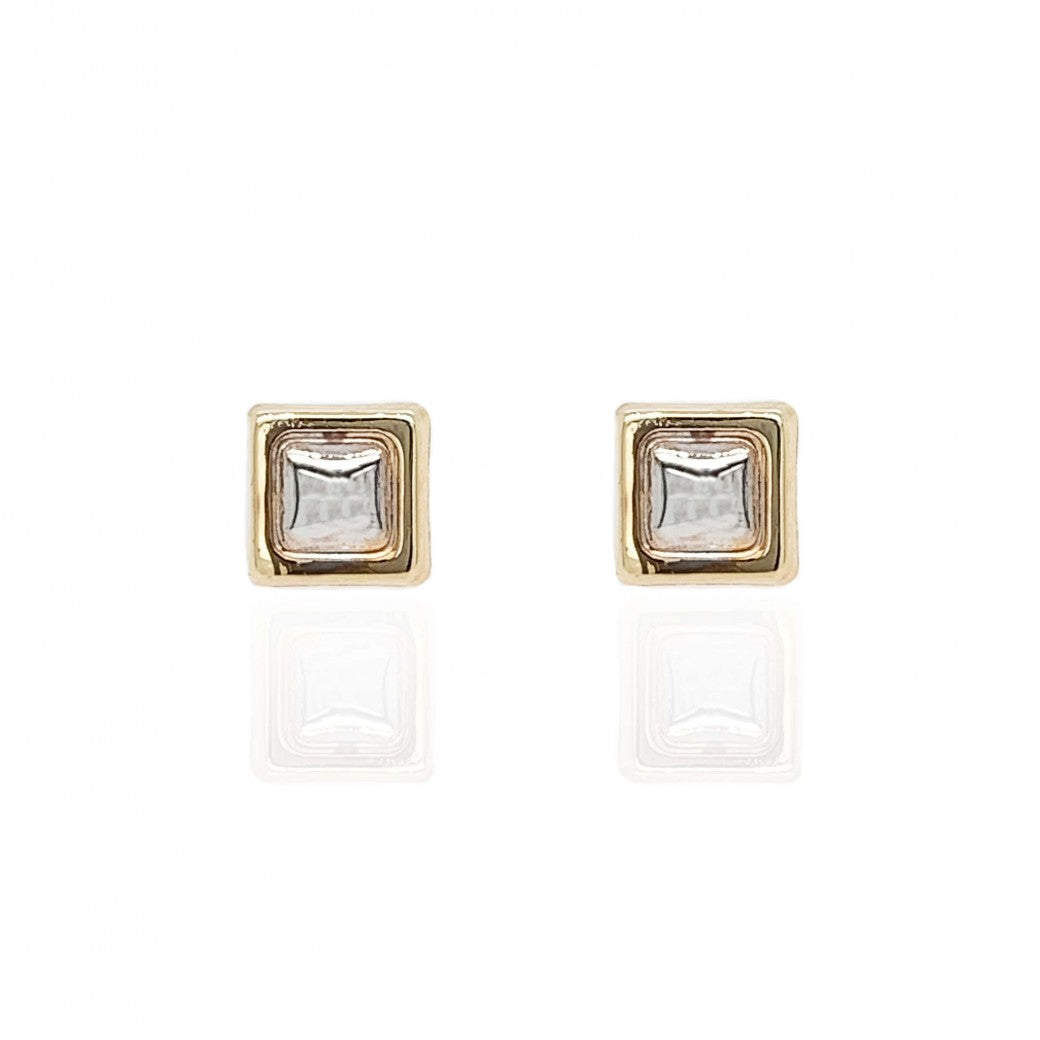 9ct Yellow & White Gold Cushioned Square Stud Earrings