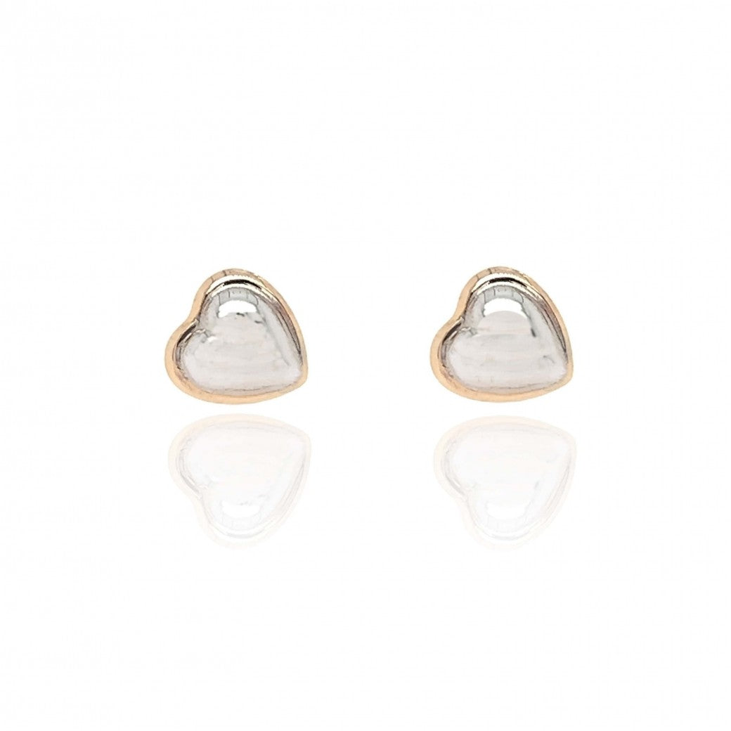 9ct Rose & White Gold Cushioned Heart Stud Earrings