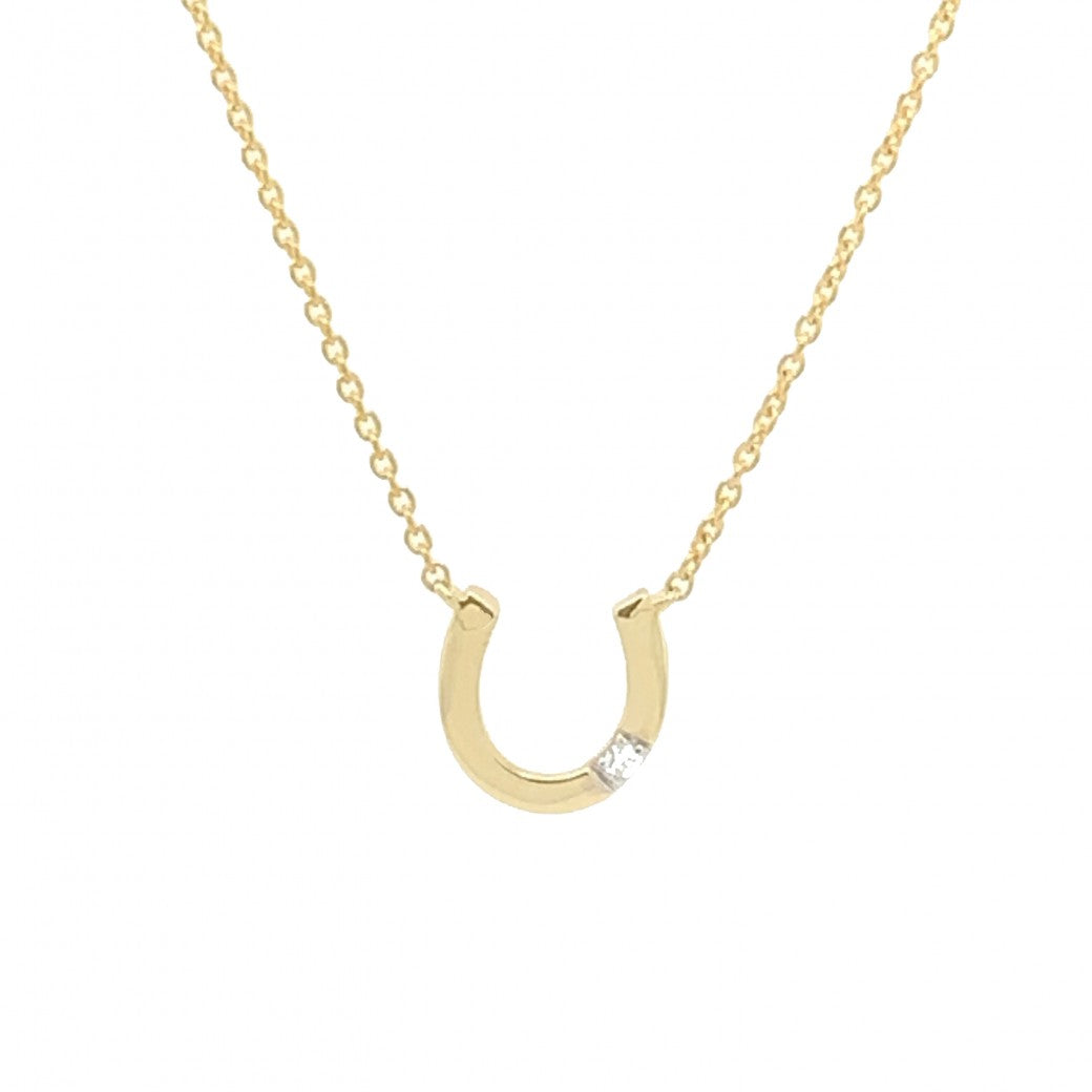 9ct Yellow Gold Diamond Set Horseshoe Pendant Necklace