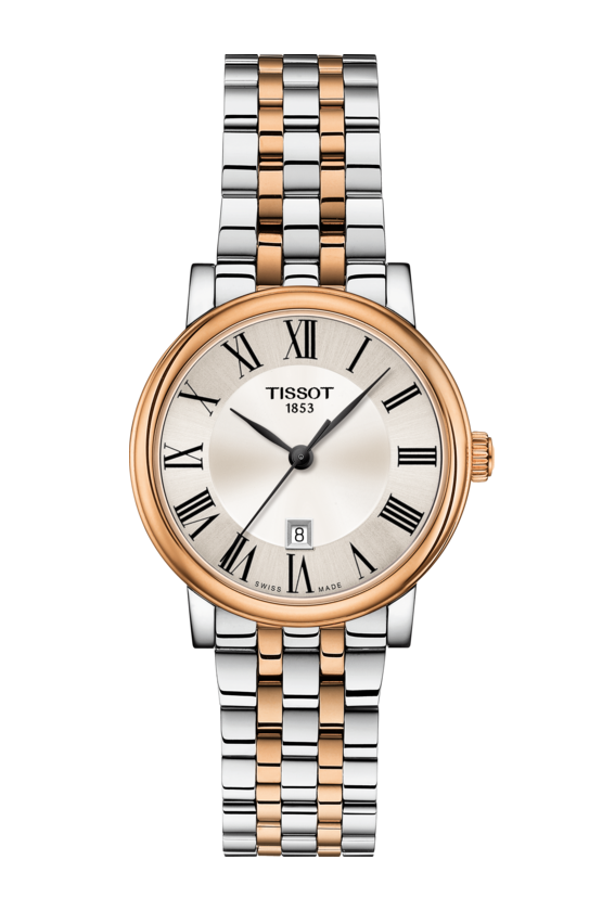 Tissot Carson Premium Lady Silver Diamond Set Dial Two Tone Womens Quartz Watch T1222102203301