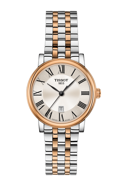 Tissot Carson Premium Lady Silver Diamond Set Dial Two Tone Womens Quartz Watch T1222102203301