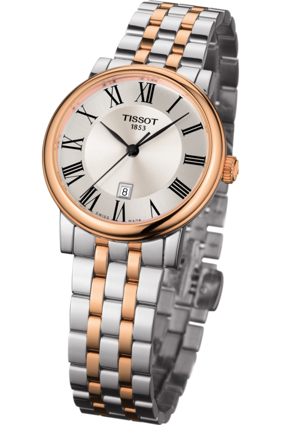 Tissot Carson Premium Lady Silver Diamond Set Dial Two Tone Womens Quartz Watch T1222102203301