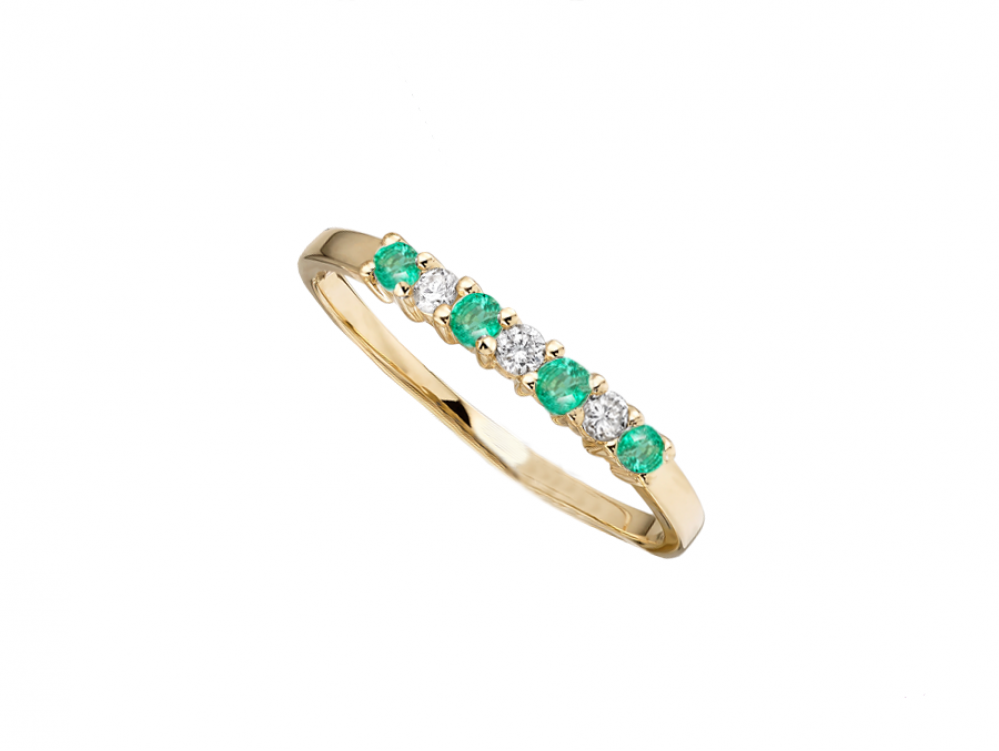 9ct Gold Emerald & Diamond Set Half Eternity Ring