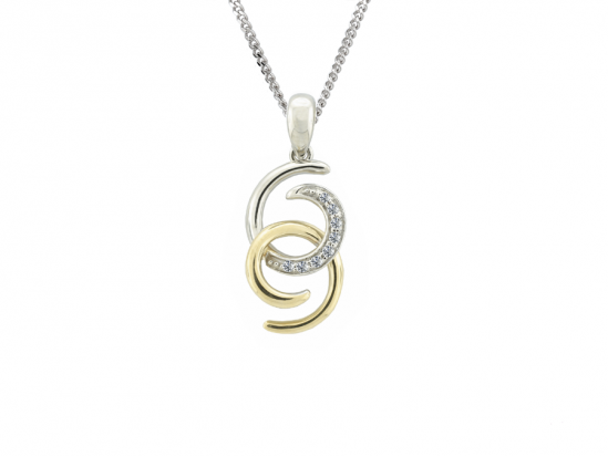 9ct Yellow & White Gold Two Tone Diamond Set Pendant Necklace