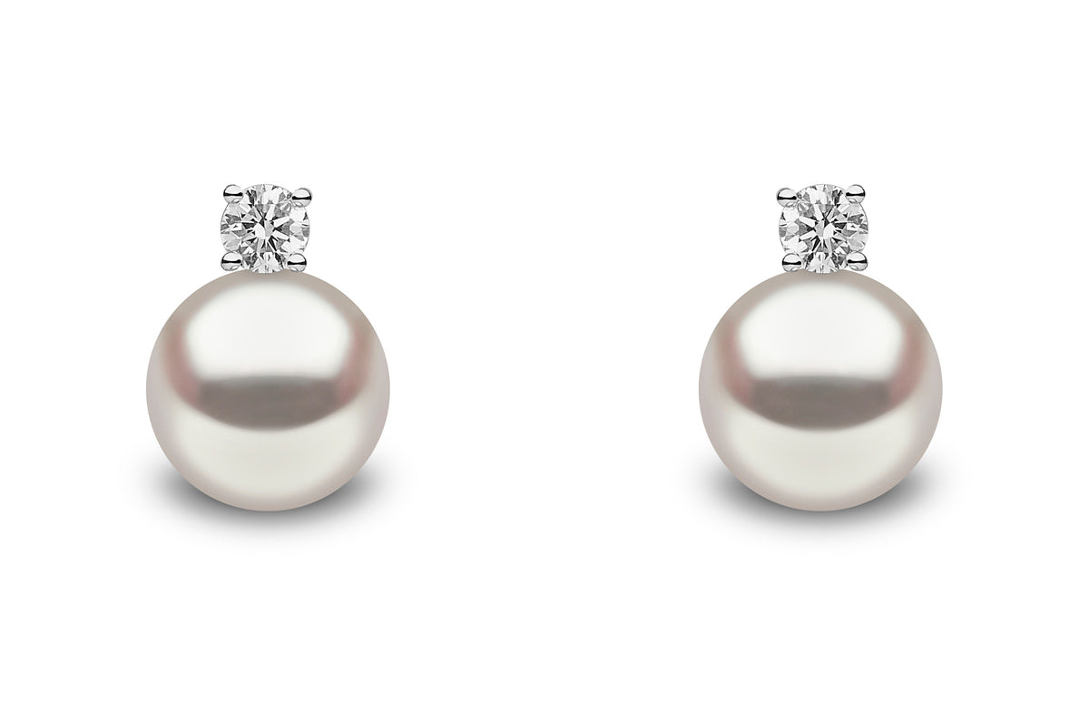 YOKO London 18ct White Gold Cultured Freshwater Pearl & Diamond Stud Earrings
