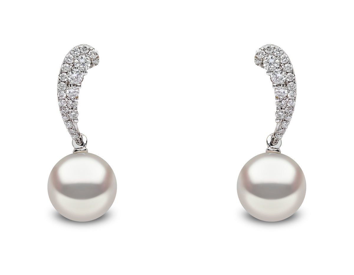 YOKO London 18ct White Gold 8mm Cultured Freshwater Pearl & Diamond Set Drop Earrings