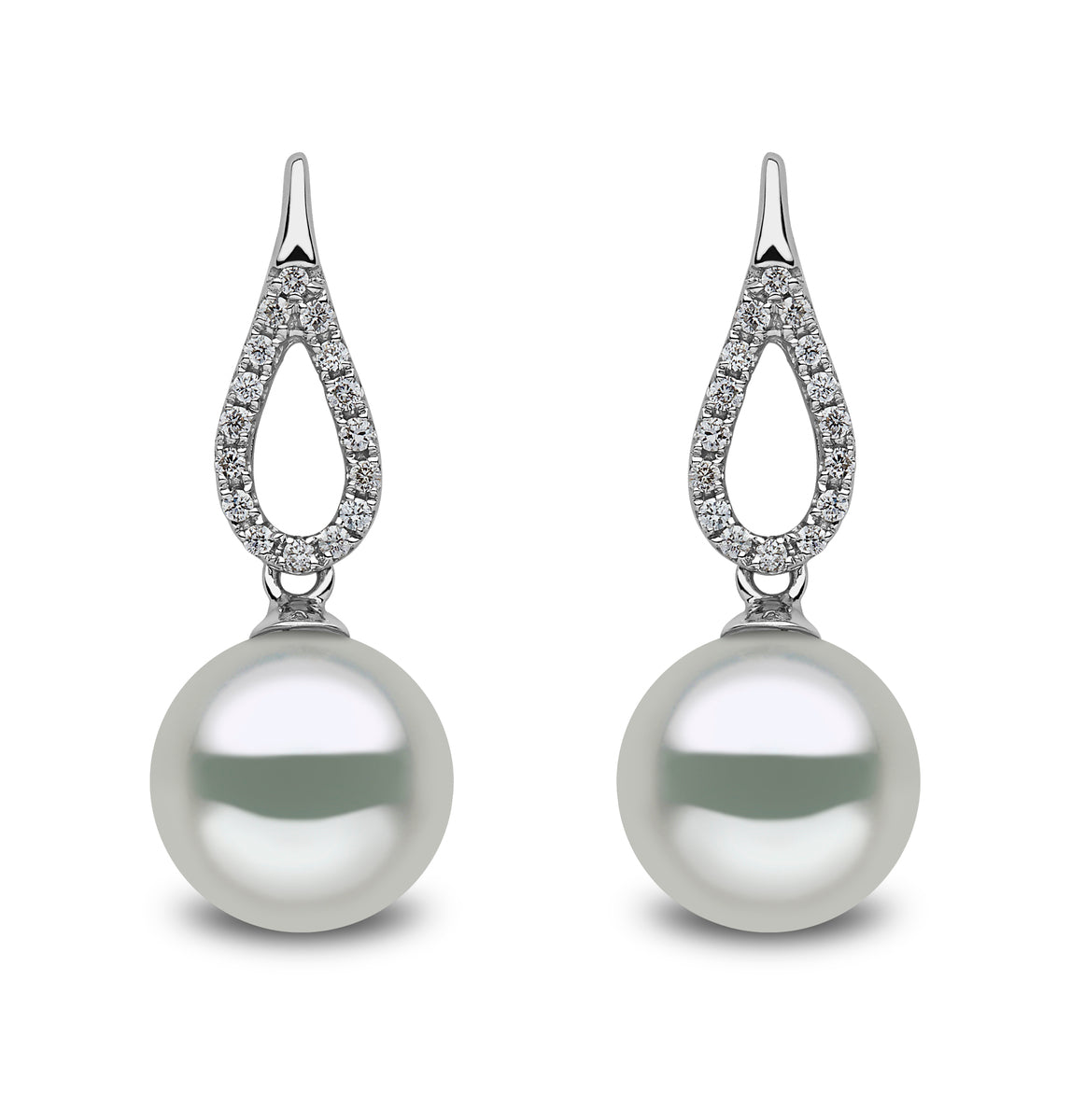 YOKO London 18ct White Gold 10mm Natural South Sea Pearl & Diamond Set Drop Earrings