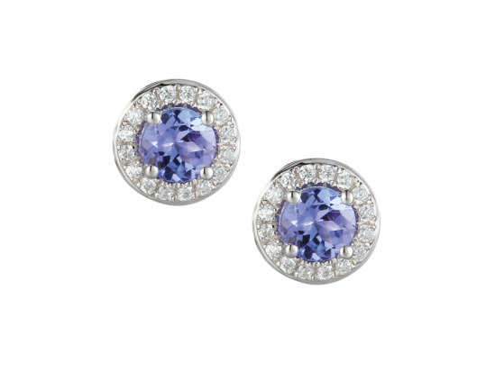 9ct White Gold Tanzanite & Diamond Set Cluster Stud Earrings