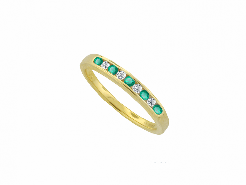 9ct Gold Emerald & Diamond Channel Set Half Eternity Ring