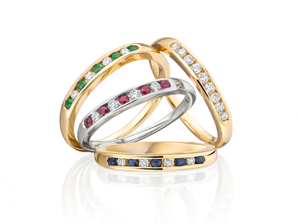 9ct Gold Emerald & Diamond Channel Set Half Eternity Ring