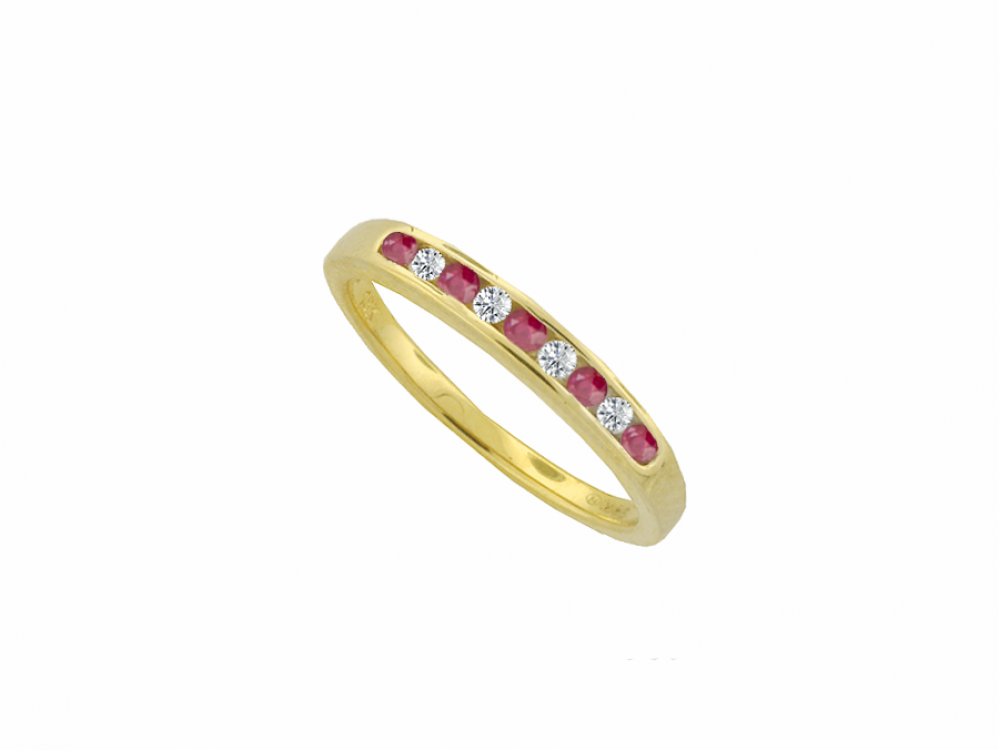 9ct Gold Ruby & Diamond Channel Set Half Eternity Ring