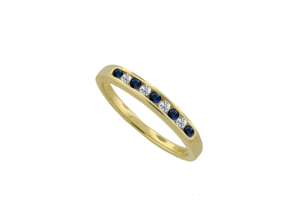 9ct Gold Sapphire & Diamond Channel Set Half Eternity Ring