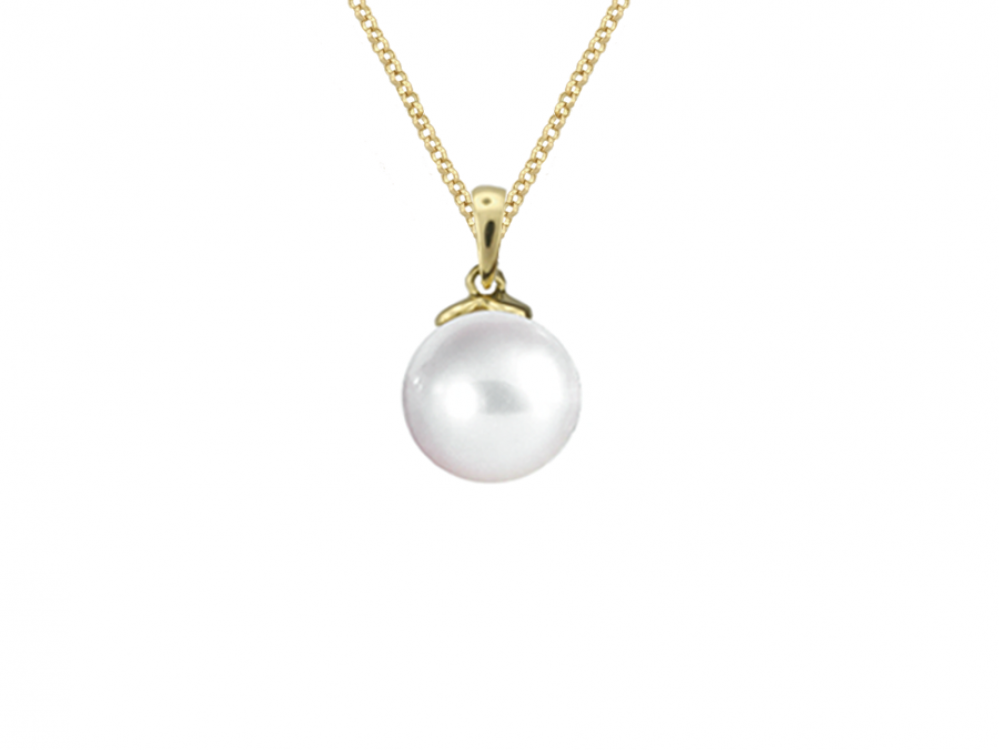 9ct Gold 9mm Cultured Freshwater Pearl Pendant Necklace