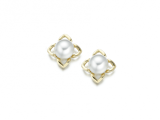 9ct Gold Cultured Freshwater Pearl Flower Stud Earrings