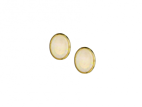 9ct Gold Oval Opal Rubover Set Stud Earrings
