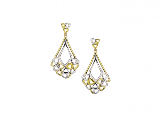 9ct Yellow & White Gold Two Tone Openwork Drop Earrings