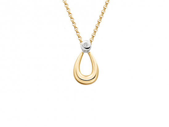 9ct Yellow & White Gold Two Tone Diamond Set Creole Loop Pendant Necklace