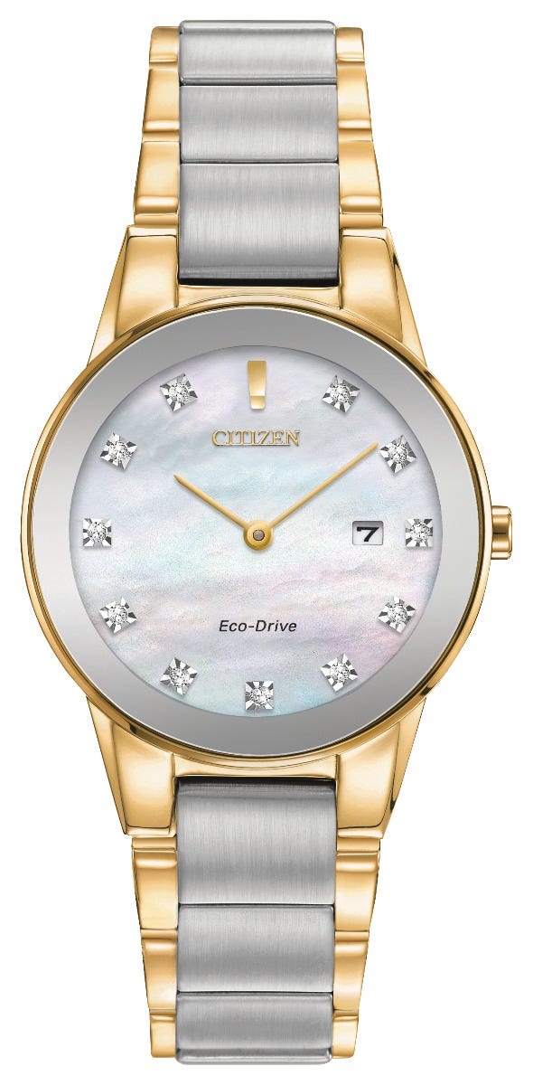 Citizen Eco-Drive Axiom Diamond Set Mother of Pearl Dial Two Tone Womens Watch GA1054-50D