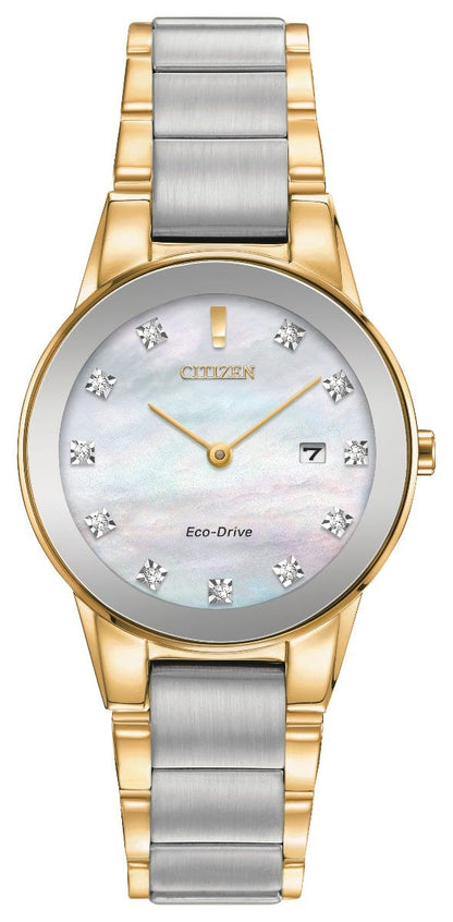 Citizen Eco-Drive Axiom Diamond Set Mother of Pearl Dial Two Tone Womens Watch GA1054-50D