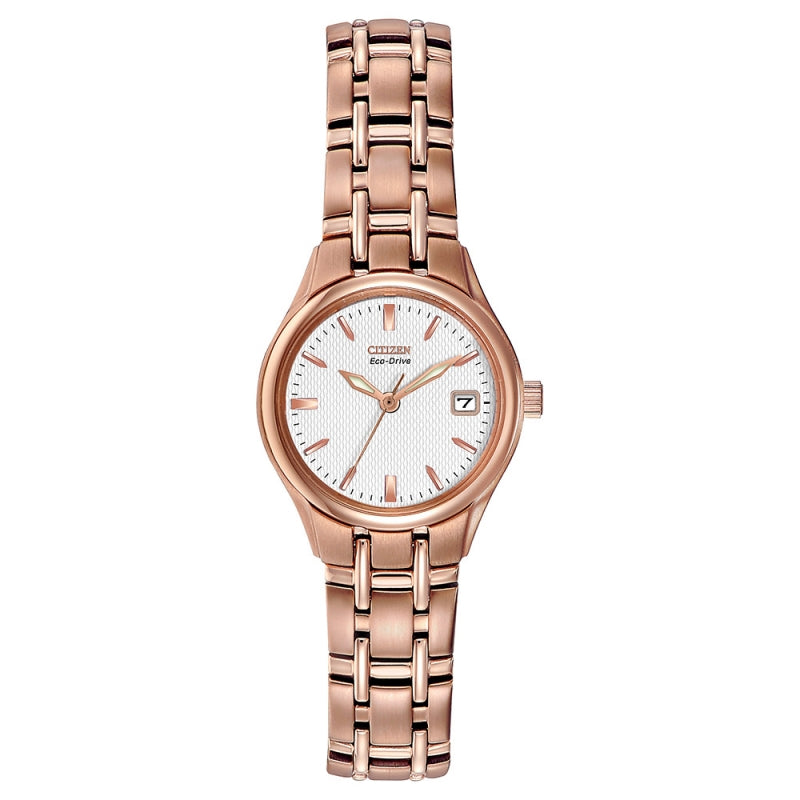Citizen Eco-Drive White Dial Rose Gold Plated Womens Watch EW1263-52A