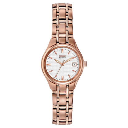 Citizen Eco-Drive White Dial Rose Gold Plated Womens Watch EW1263-52A
