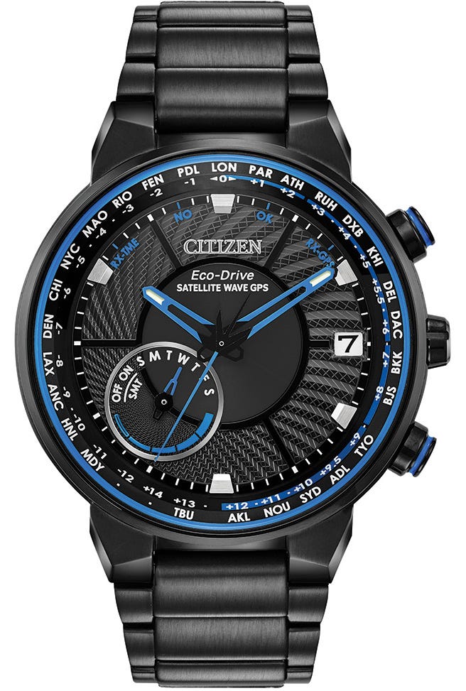 Citizen Eco-Drive Satellite Wave World Time GPS Black Dial Stainless Steel Mens Watch CC3038-51E