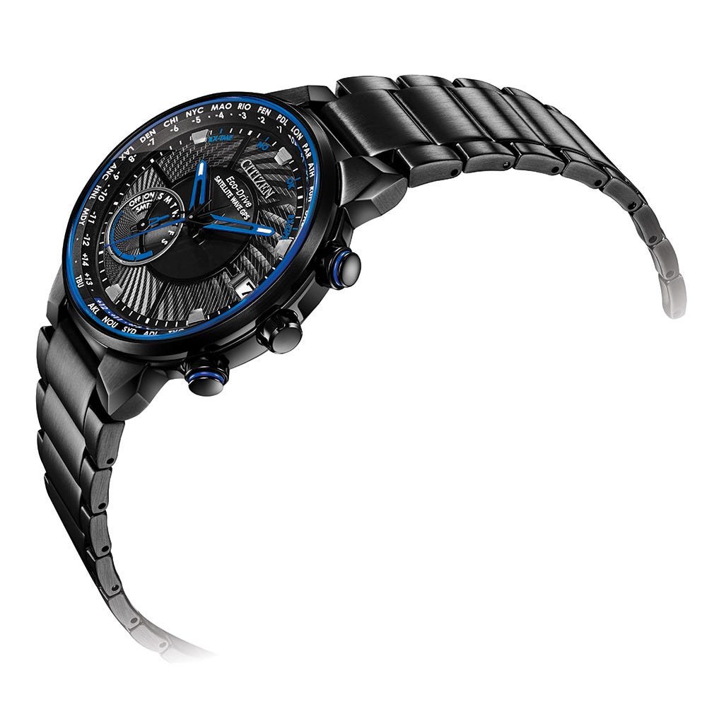 Citizen Eco-Drive Satellite Wave World Time GPS Black Dial Stainless Steel Mens Watch CC3038-51E